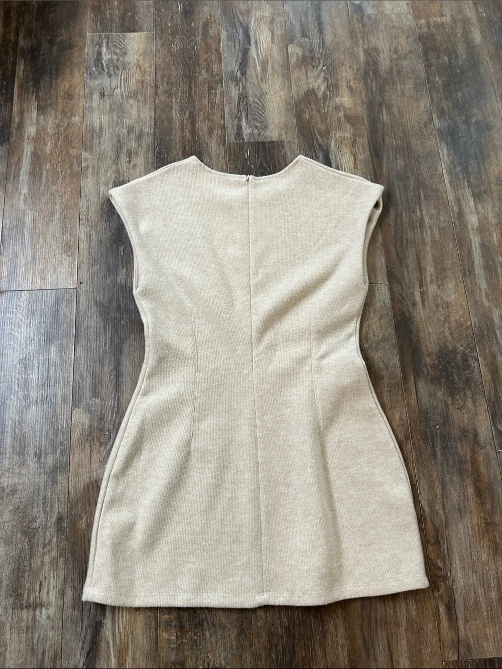 Zara Neutral Cap-Sleeve Knit Mini Dress in Beige - Picture 7 of 10